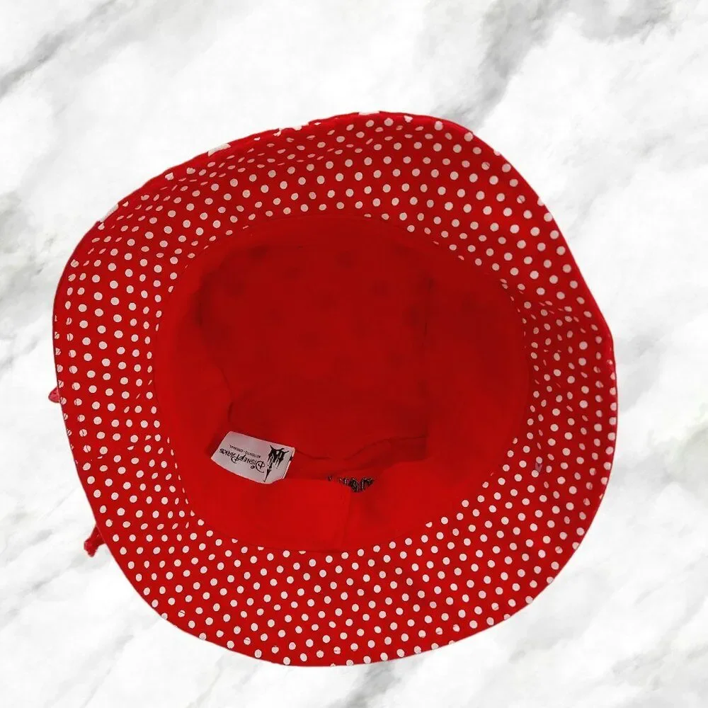 Disneyland Parks Bucket Hat Girl One Size Red Polka Dot Minnie Mouse Embroidered